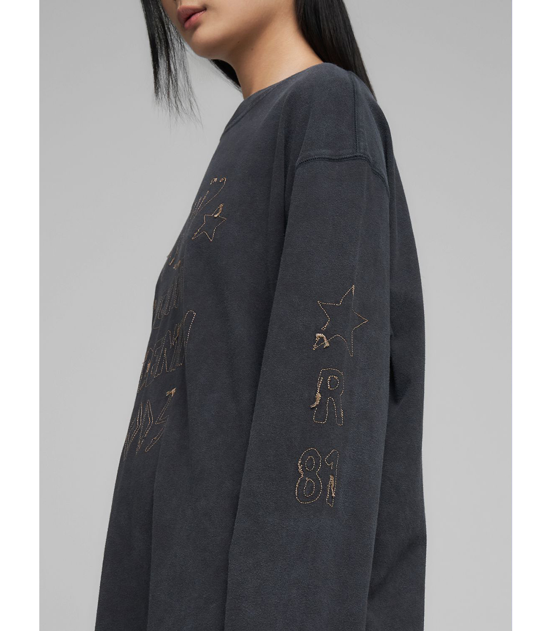 刺しゅう入り ボーイフィットロングTシャツ 詳細画像 ブラックボード 6